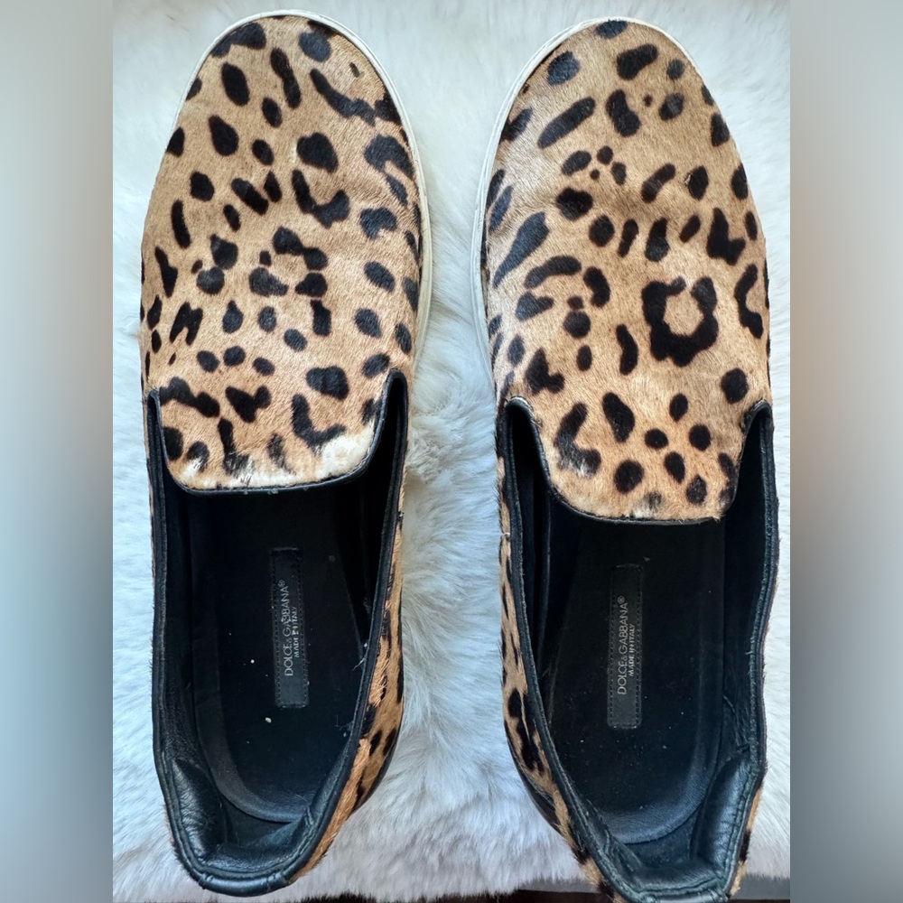 DOLCE & GABBANA Fur Slip-On Sneaker Sneakers LONDON Shoes Leopard Brown.